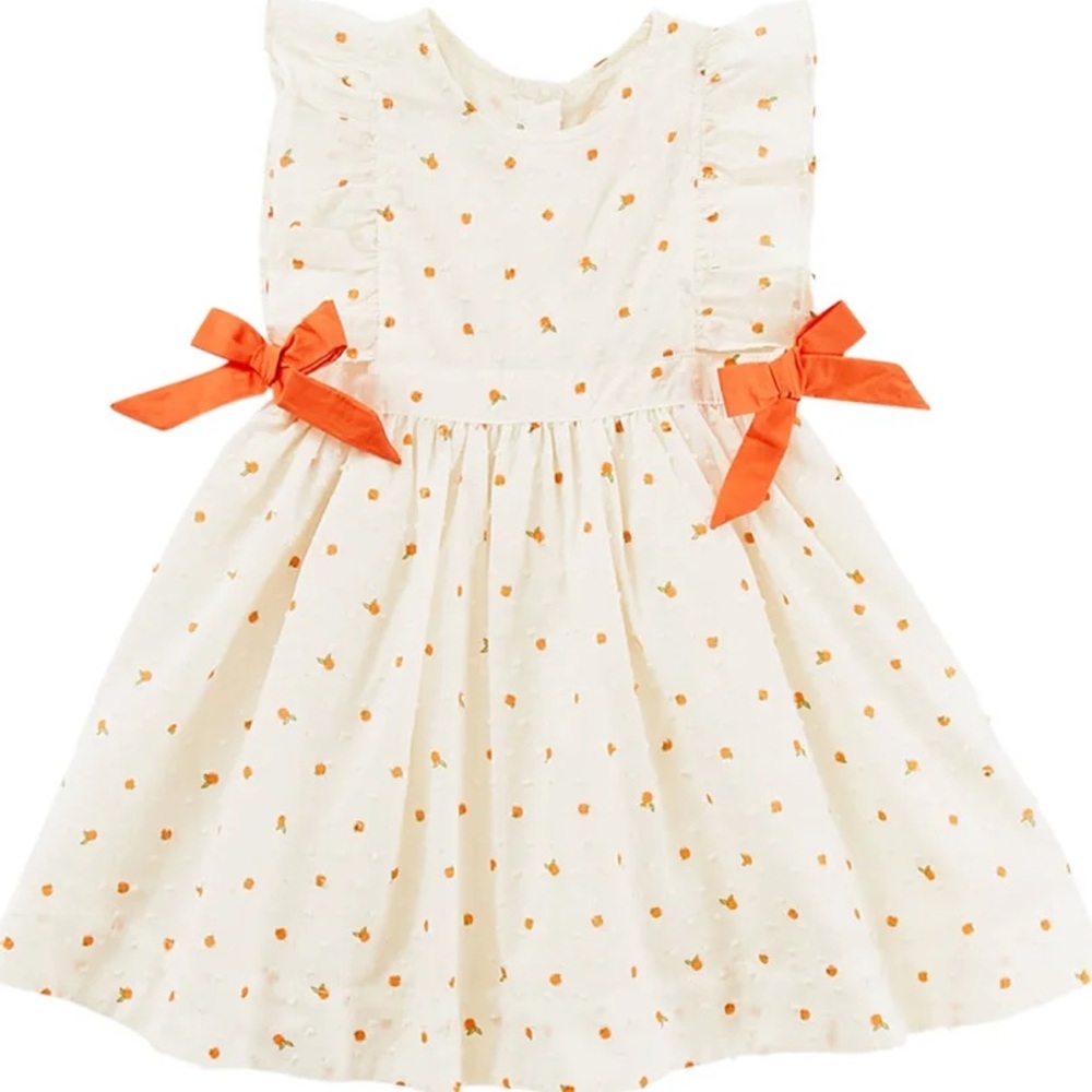 Pink Chicken Cream Dress with Orange Bows